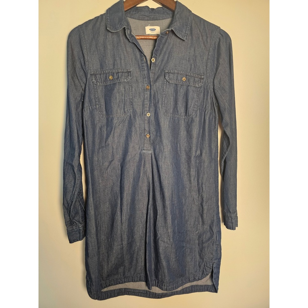 Coastal Old Navy Chambray Shirt Dress Womens Small Blue Long Sleeve‎ Pockets